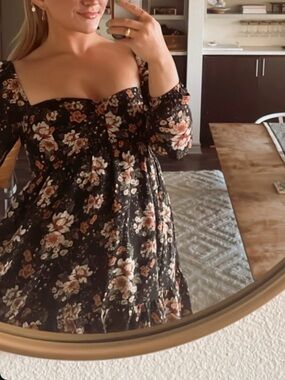 Abercrombie & Fitch Black Floral Long-Sleeve Mini Dress